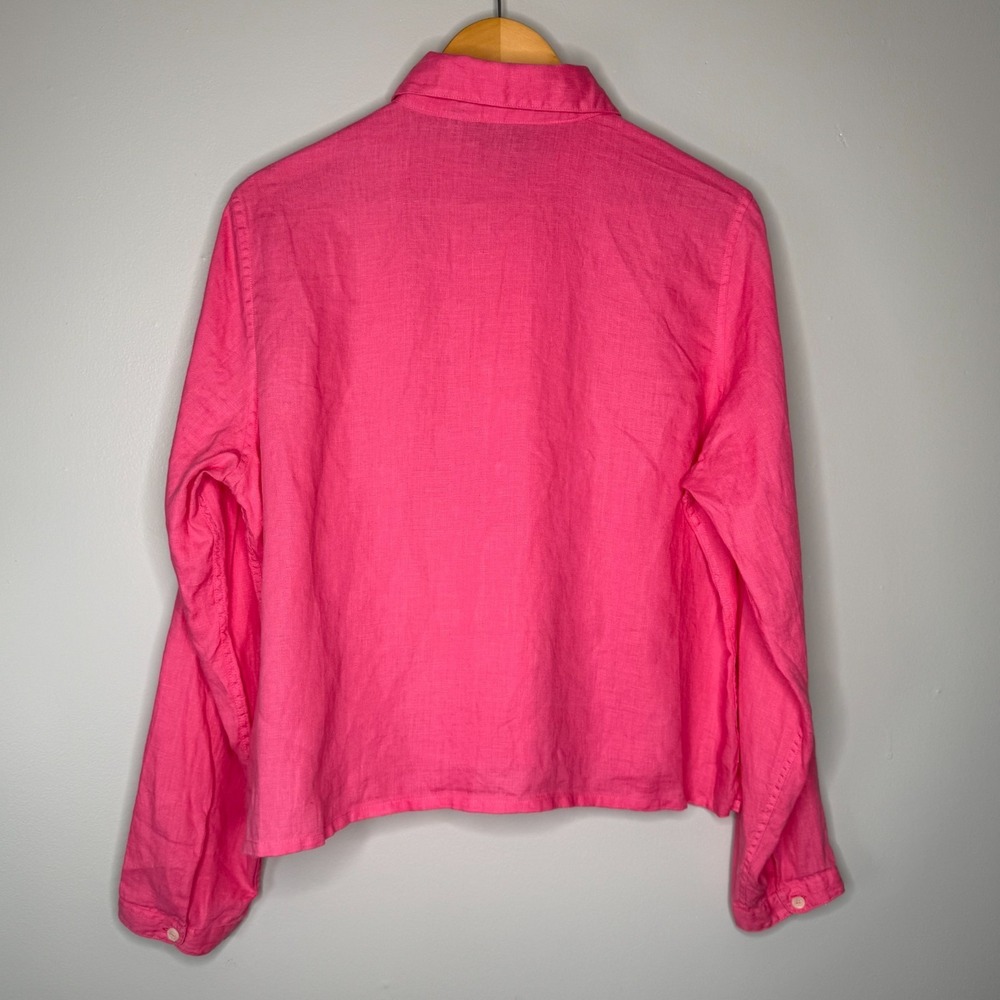 Boden 100% Linen Pink Button Front Shirt Womens Size 16 Long Sleeve - Picture 2 of 8